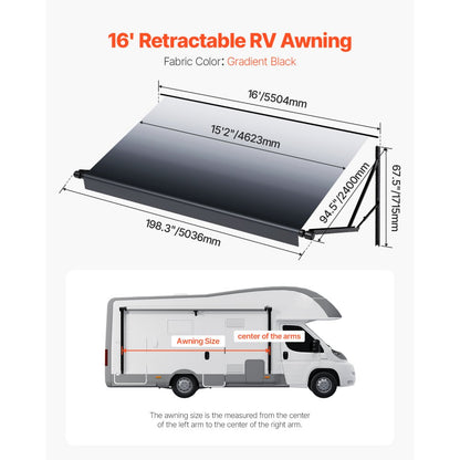 VEVOR 16' RV Replacement Awning Electric Trailer Awning for Most DC12V RVs