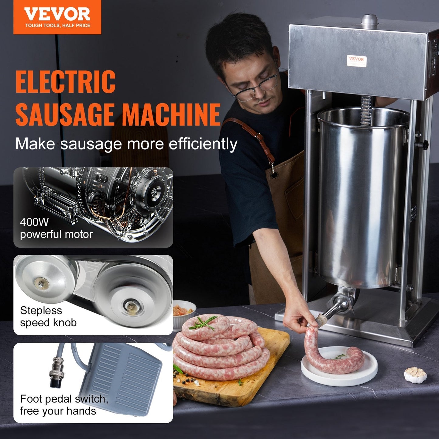 Electric 25L Stainless Steel Vertical Sausage Stuffer, Commercial Grade