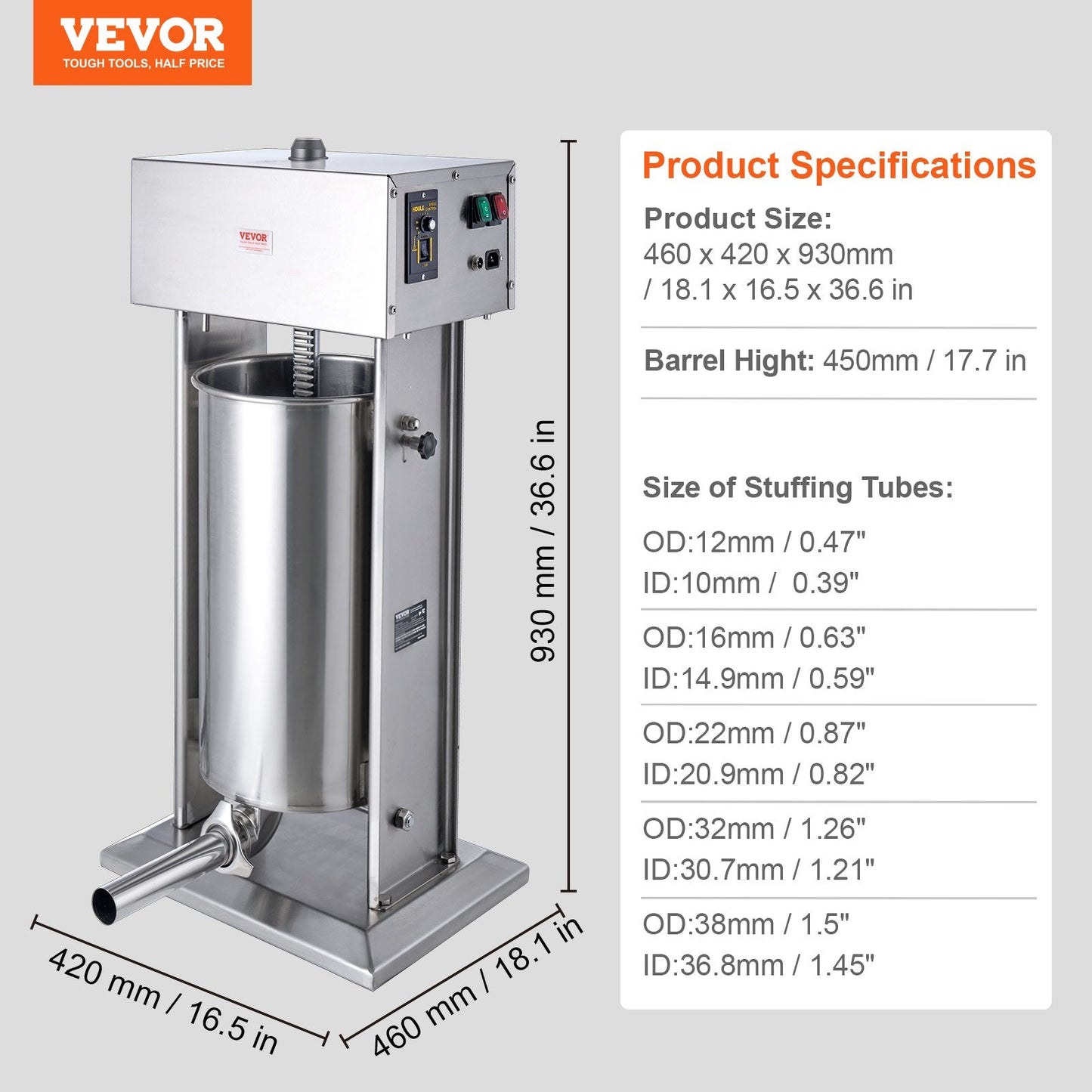 Electric 25L Stainless Steel Vertical Sausage Stuffer, Commercial Grade