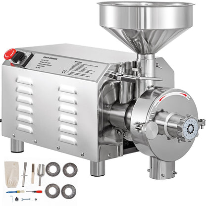 Electric Grain Grinder 2200W, 50KG Capacity, Stainless Steel, Adjustable Fineness