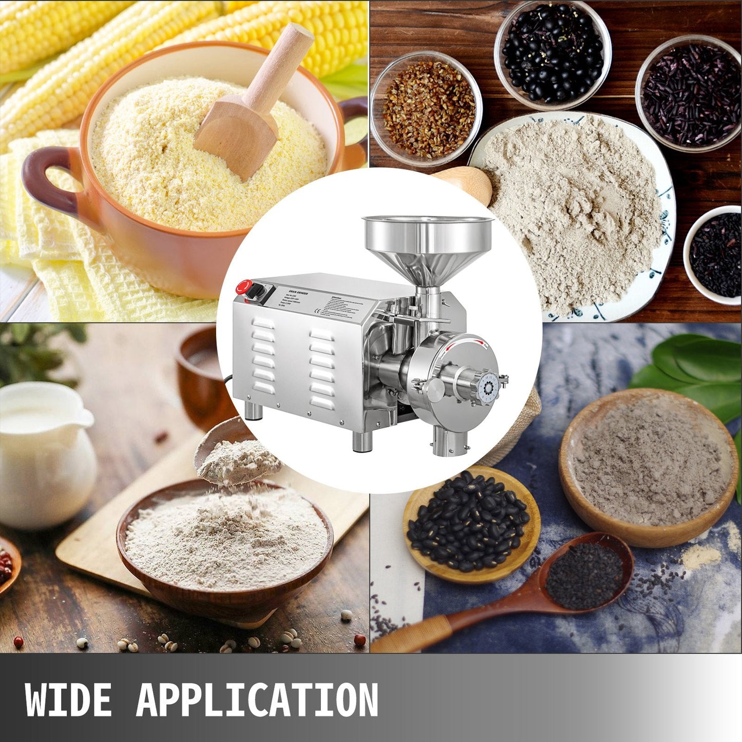 Electric Grain Grinder 2200W, 50KG Capacity, Stainless Steel, Adjustable Fineness