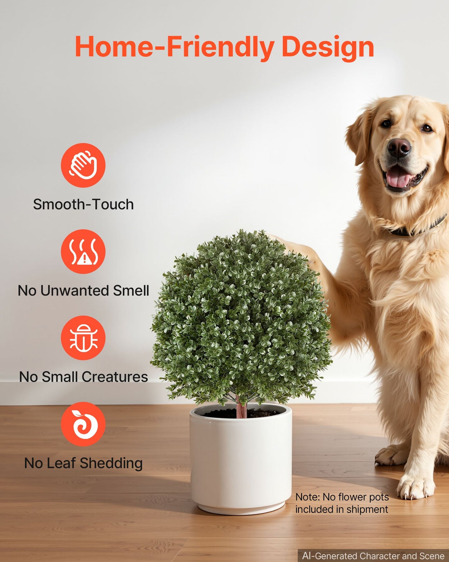Artificial Topiary Boxwood Bush 508 mm Set of 2 Greenery Fake Shrubs, PE Faux Trees with Metal Ground Spikes, Indoor & Outdoor Green Plant for Front Door, Entryway, Porch, Balcony, Patio, Garden