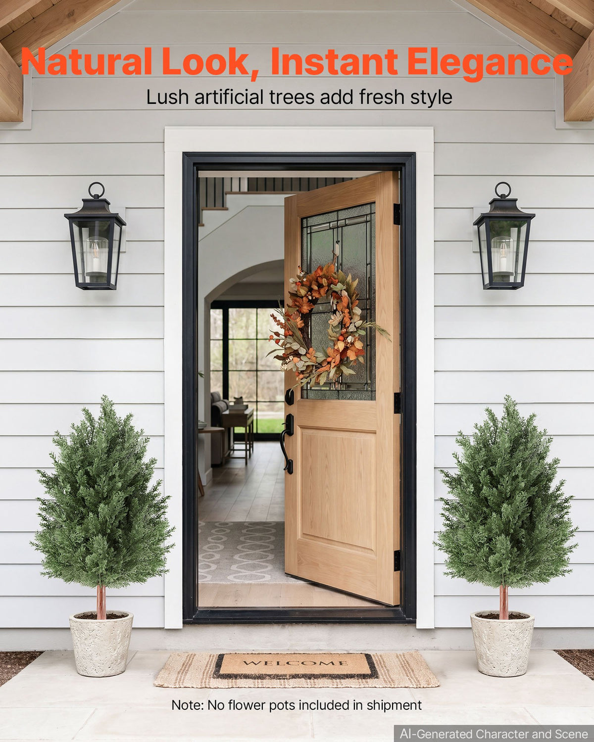 Artificial Topiary Cedar Bush 914 mm Set of 2 Greenery Fake Shrubs, PE Faux Trees with Ground Spikes, Indoor & Outdoor Green Plant for Front Door, Entryway, Porch, Balcony, Patio, Garden