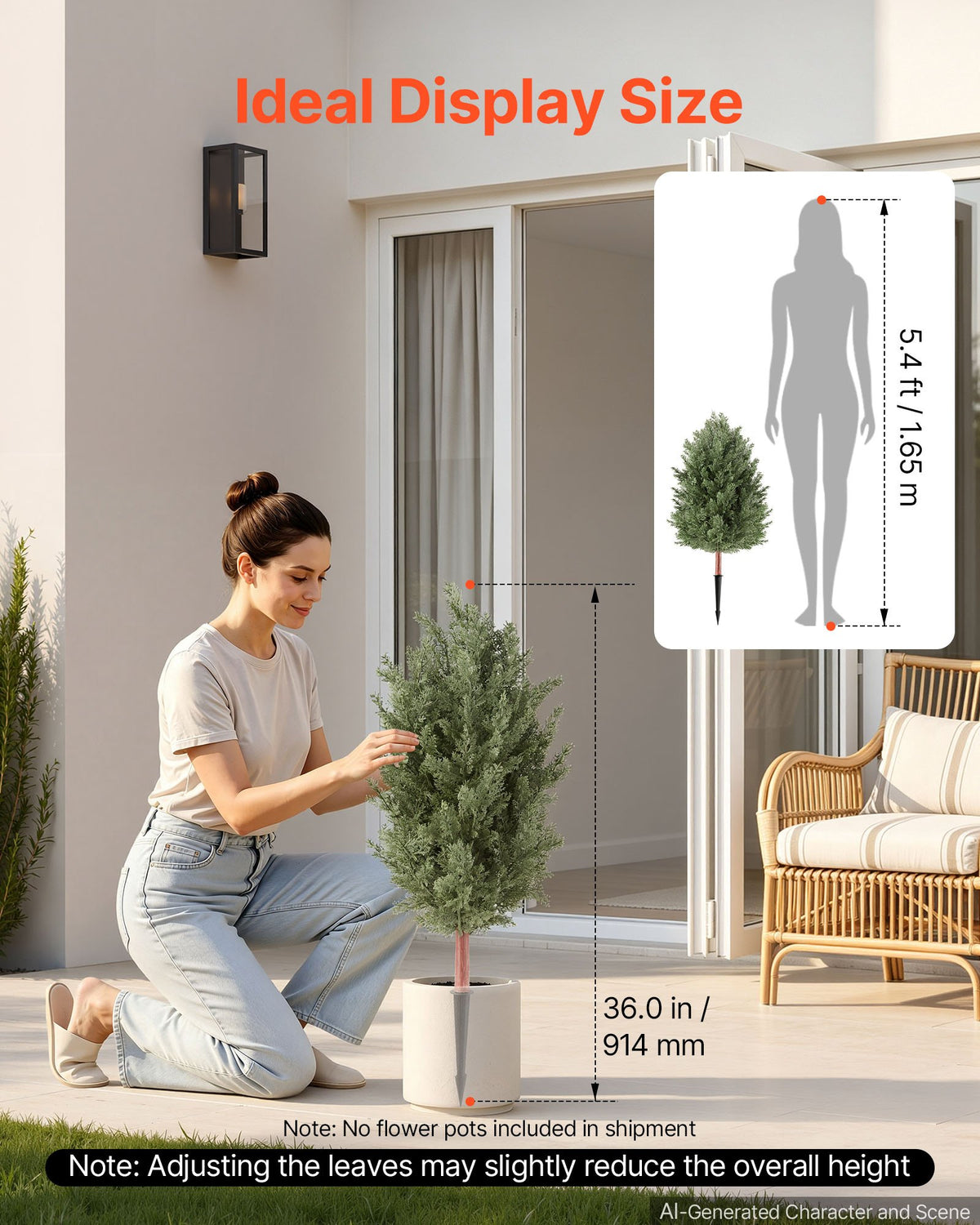 Artificial Topiary Cedar Bush 914 mm Set of 2 Greenery Fake Shrubs, PE Faux Trees with Ground Spikes, Indoor & Outdoor Green Plant for Front Door, Entryway, Porch, Balcony, Patio, Garden