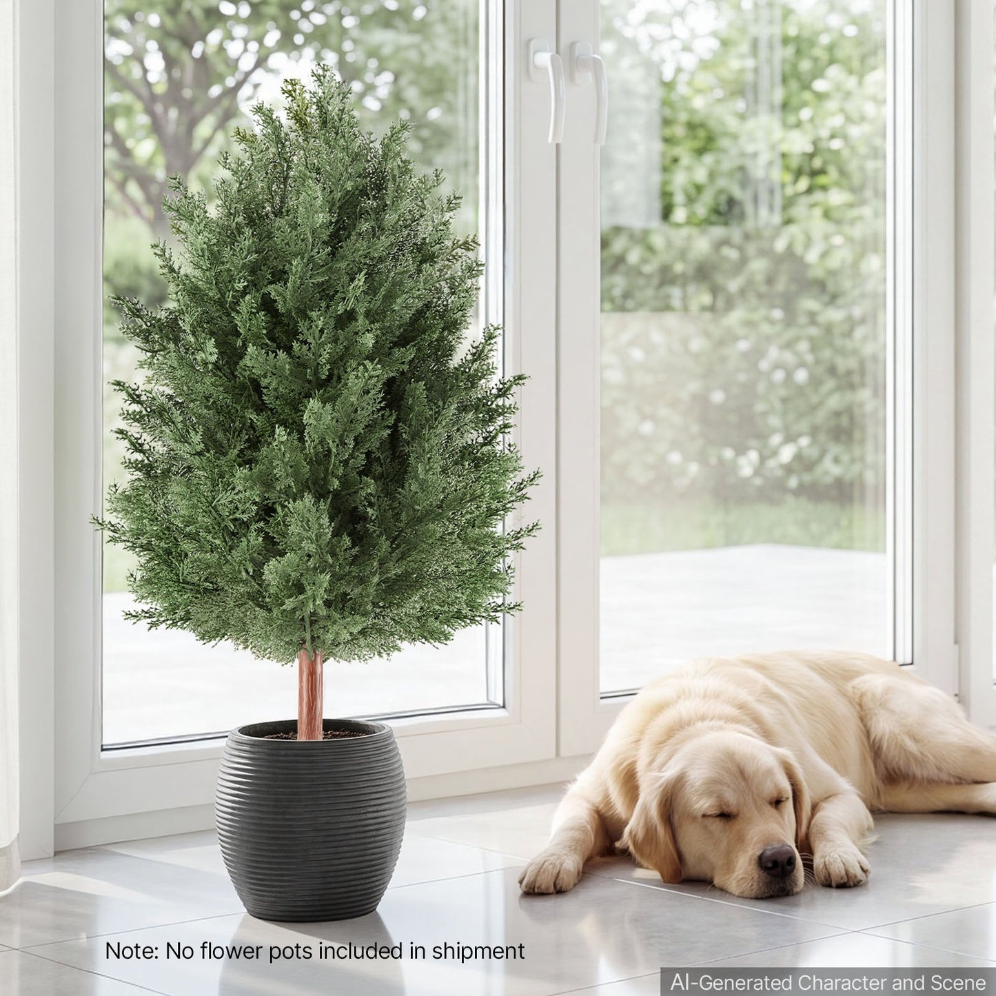 Artificial Topiary Cedar Bush 914 mm Set of 2 Greenery Fake Shrubs, PE Faux Trees with Ground Spikes, Indoor & Outdoor Green Plant for Front Door, Entryway, Porch, Balcony, Patio, Garden