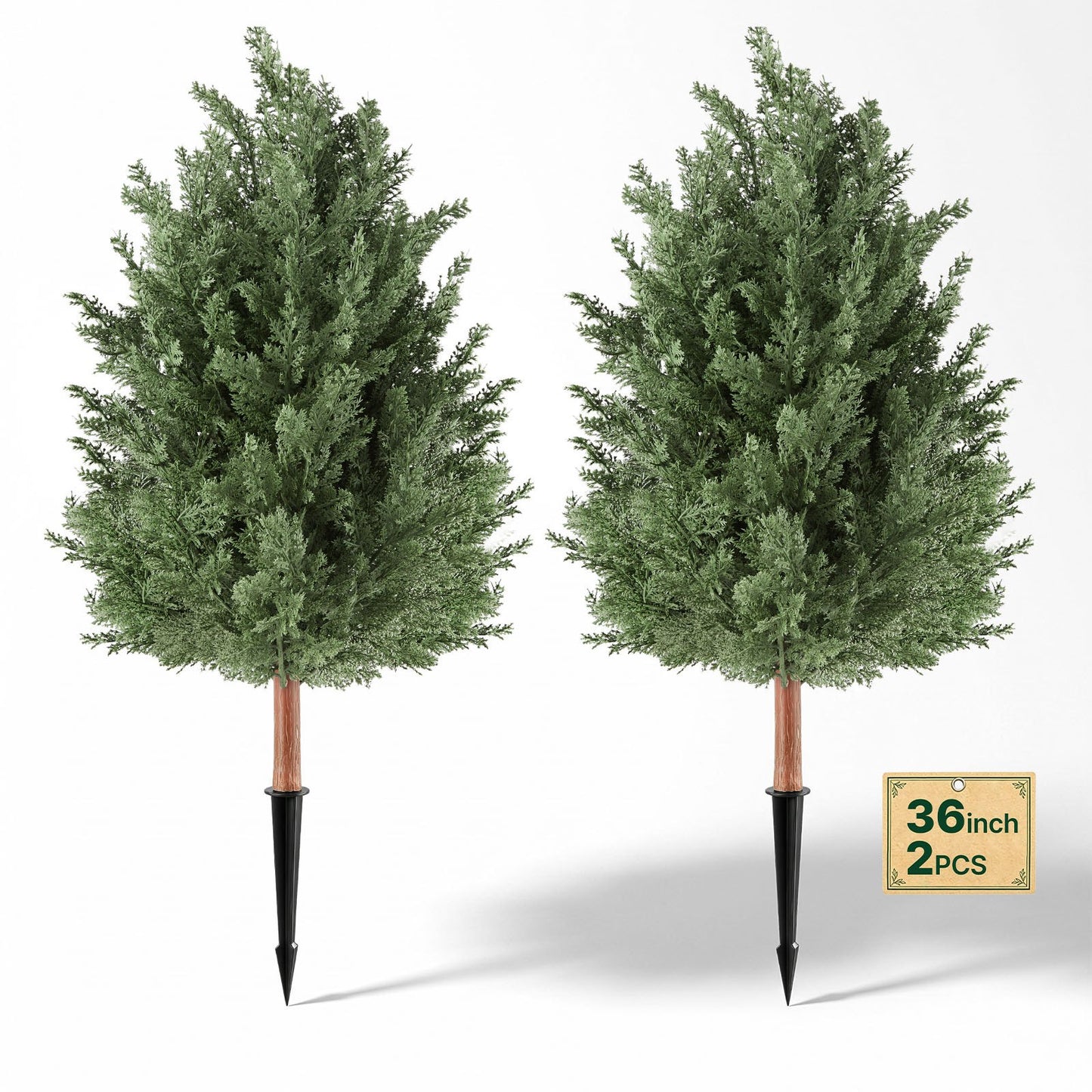 Artificial Topiary Cedar Bush 914 mm Set of 2 Greenery Fake Shrubs, PE Faux Trees with Ground Spikes, Indoor & Outdoor Green Plant for Front Door, Entryway, Porch, Balcony, Patio, Garden