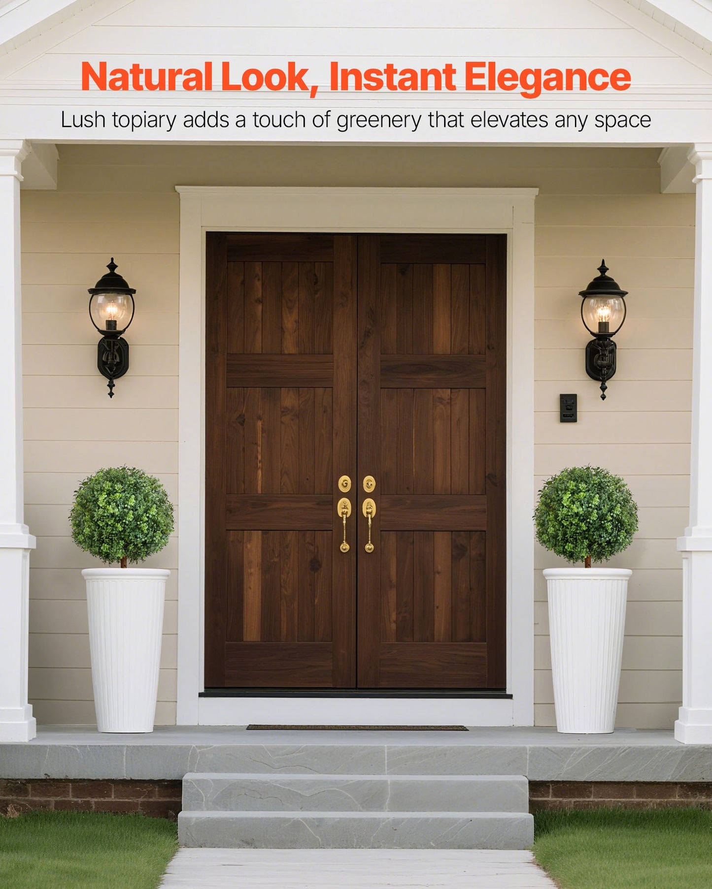 Artificial Topiary Boxwood Trees with Ground Spike, 2 Set 559mm Faux Shrubs & Bushes Potted Plants, Fake Silk Tree Look Real for Decor Front Porch Outdoor Indoor Patio Garden Balcony Backyard
