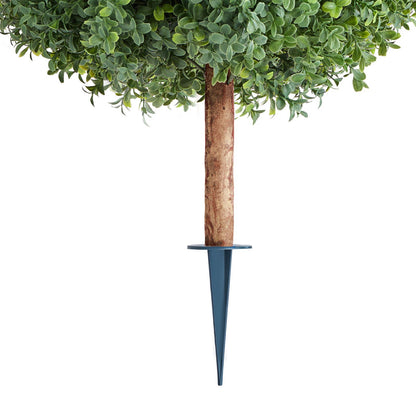 Artificial Topiary Boxwood Trees with Ground Spike, 2 Set 686mm Faux Shrubs & Bushes Potted Plants, Fake Silk Tree Look Real for Decor Front Porch Outdoor Indoor Patio Garden Balcony Backyard