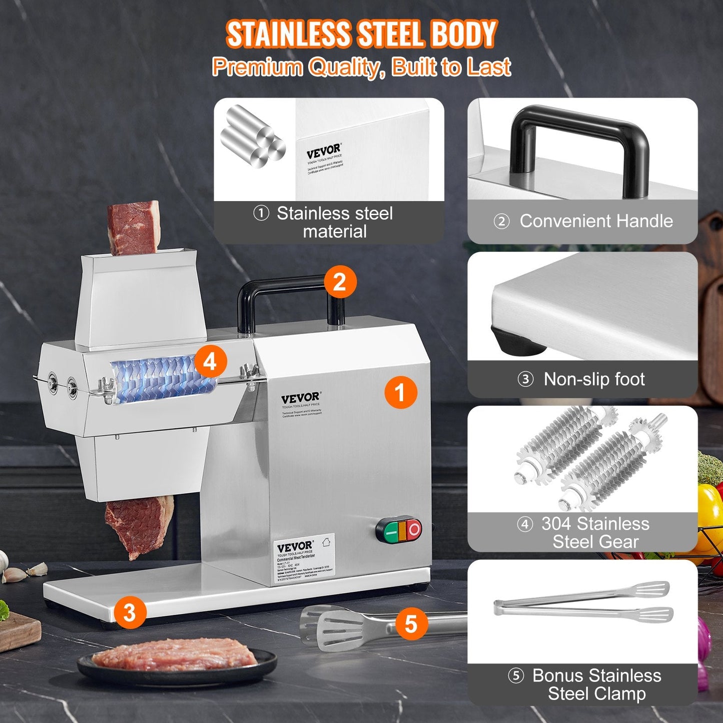 Electric Stainless Steel Meat Tenderizer with Accessories, 54 Blades, 19.8 kg