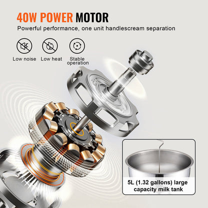 VEVOR Milk Cream Centrifugal Separator, 304 Stainless Steel Electric Cream Separators,