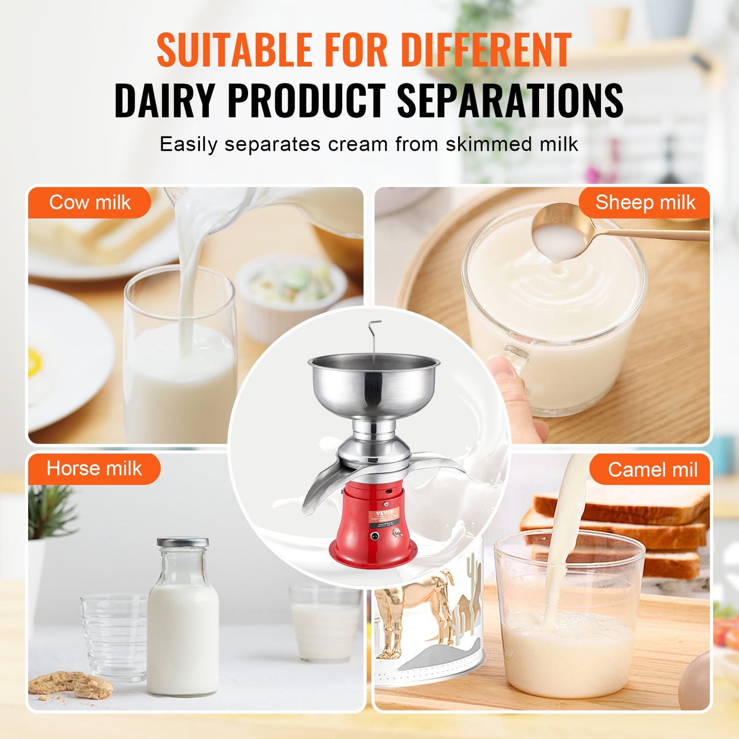 VEVOR Milk Cream Centrifugal Separator, 304 Stainless Steel Electric Cream Separators,