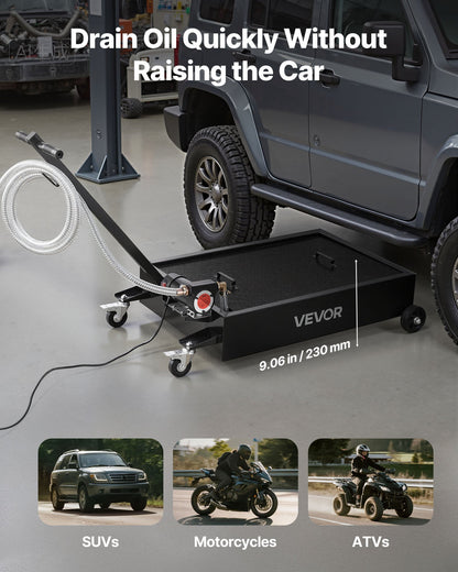 Low Profile Oil Drain Pan, 56.8 L Capacity, Rolling Oil Drain Pan with Electric Pump & 2.2 m Hose, Leak-proof & Corrosion-resistant, Fit for Cars, SUVs, Trucks, Motorcycles, ATVs, Metal