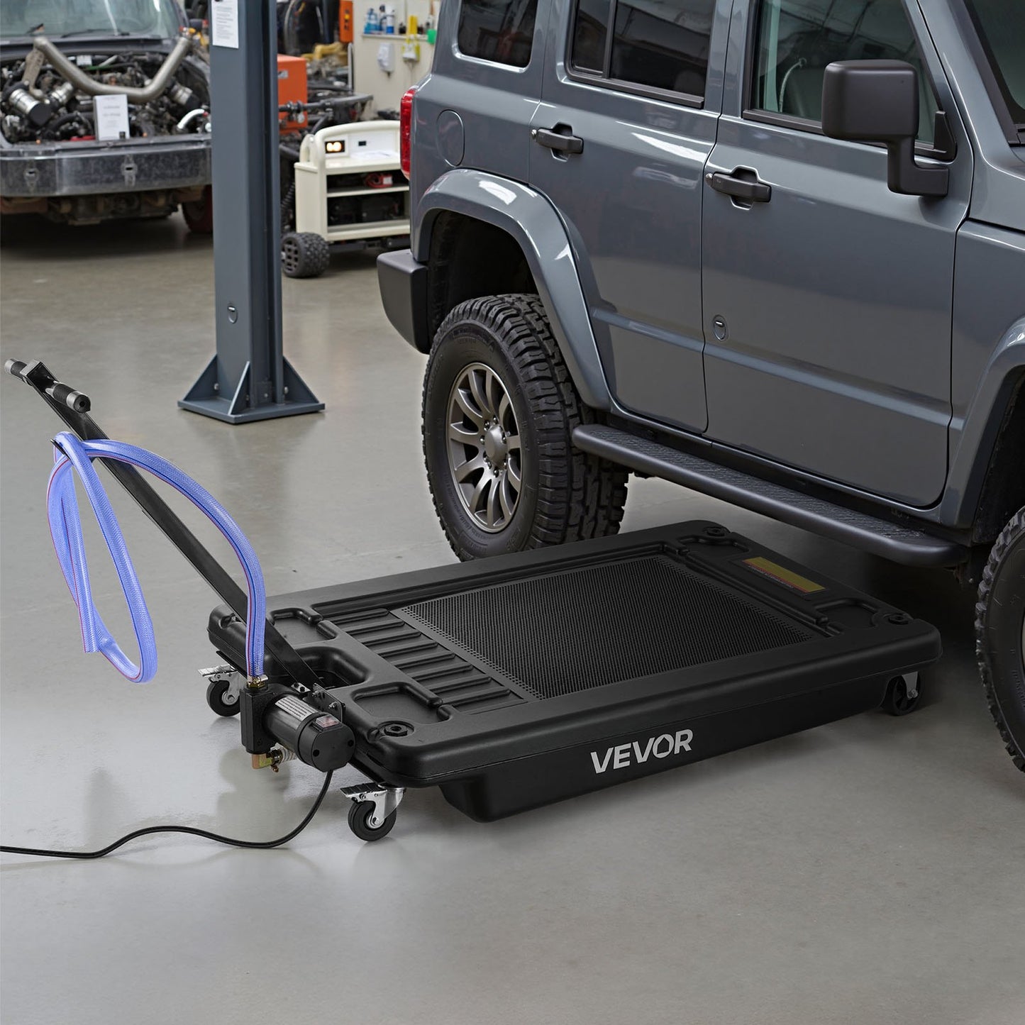 Low Profile Oil Drain Pan, 64 L Capacity, Rolling Oil Drain Pan with Electric Pump & 2.2 m Hose, Leak-proof & Corrosion-resistant, Fit for Cars, SUVs, Trucks, Motorcycles, ATVs, Metal
