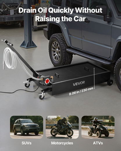 Low Profile Oil Drain Pan, 75.7 L Capacity, Rolling Oil Drain Pan with Electric Pump & 2.2 m Hose, Leak-proof & Corrosion-resistant, Fit for Cars, SUVs, Trucks, Motorcycles, ATVs, Metal