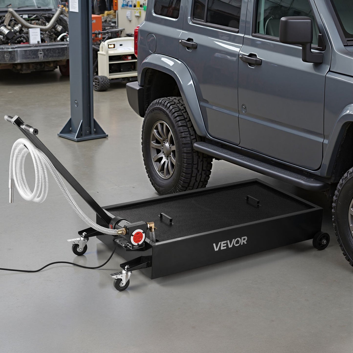 Low Profile Oil Drain Pan, 75.7 L Capacity, Rolling Oil Drain Pan with Electric Pump & 2.2 m Hose, Leak-proof & Corrosion-resistant, Fit for Cars, SUVs, Trucks, Motorcycles, ATVs, Metal