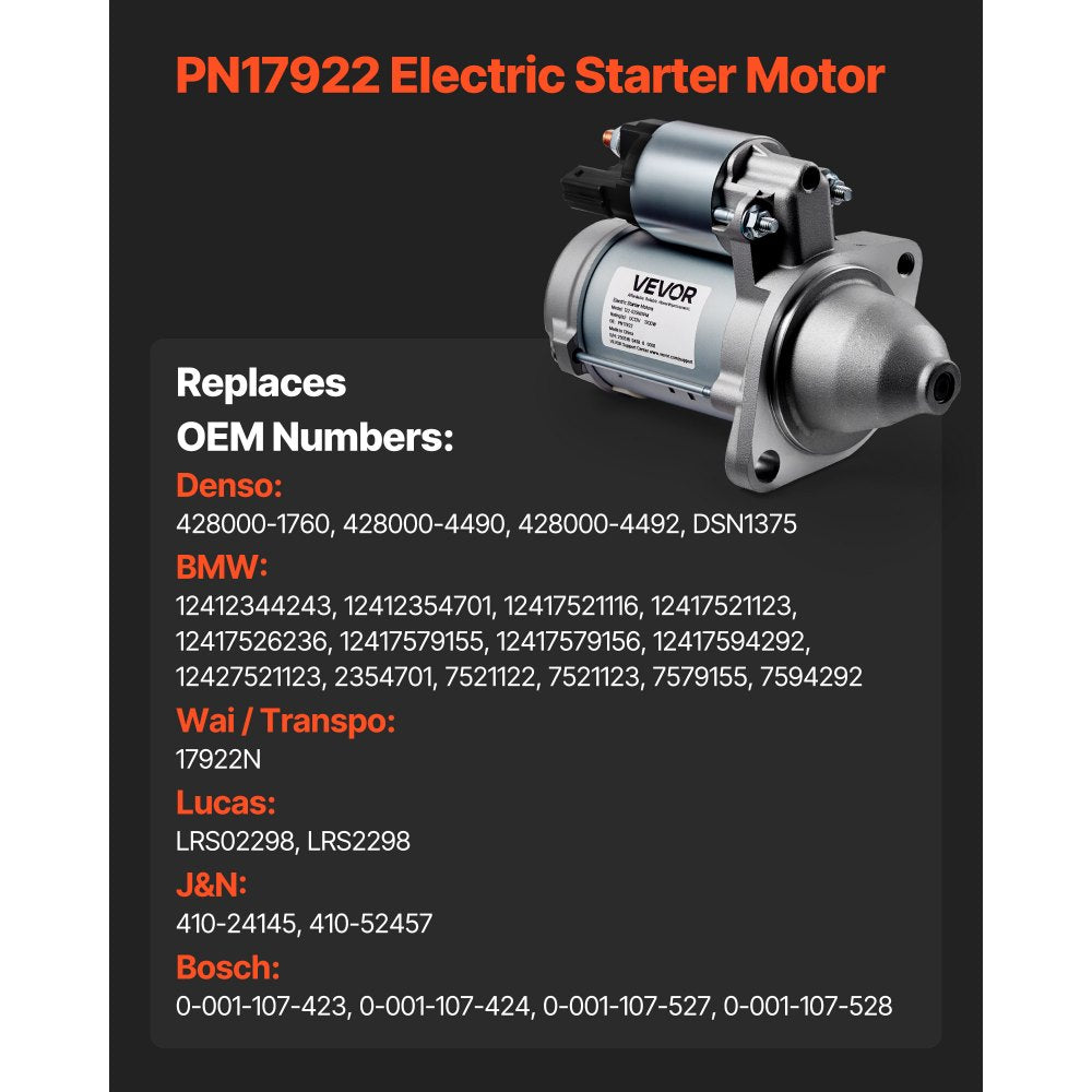 Starter High Torque Starter Motor for BMW 3.0L L6 2008-2011 17922 LRS02298