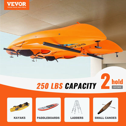 VEVOR Kayak Storage Rack Ceiling Mounted, Ceiling Storage Rack for 2 Kayak Canoe