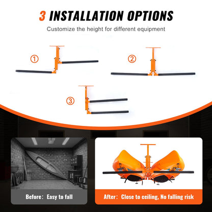 Ceiling Mounted Kayak & Canoe Storage Rack for 2, Adjustable & Padded, 113.5 kg