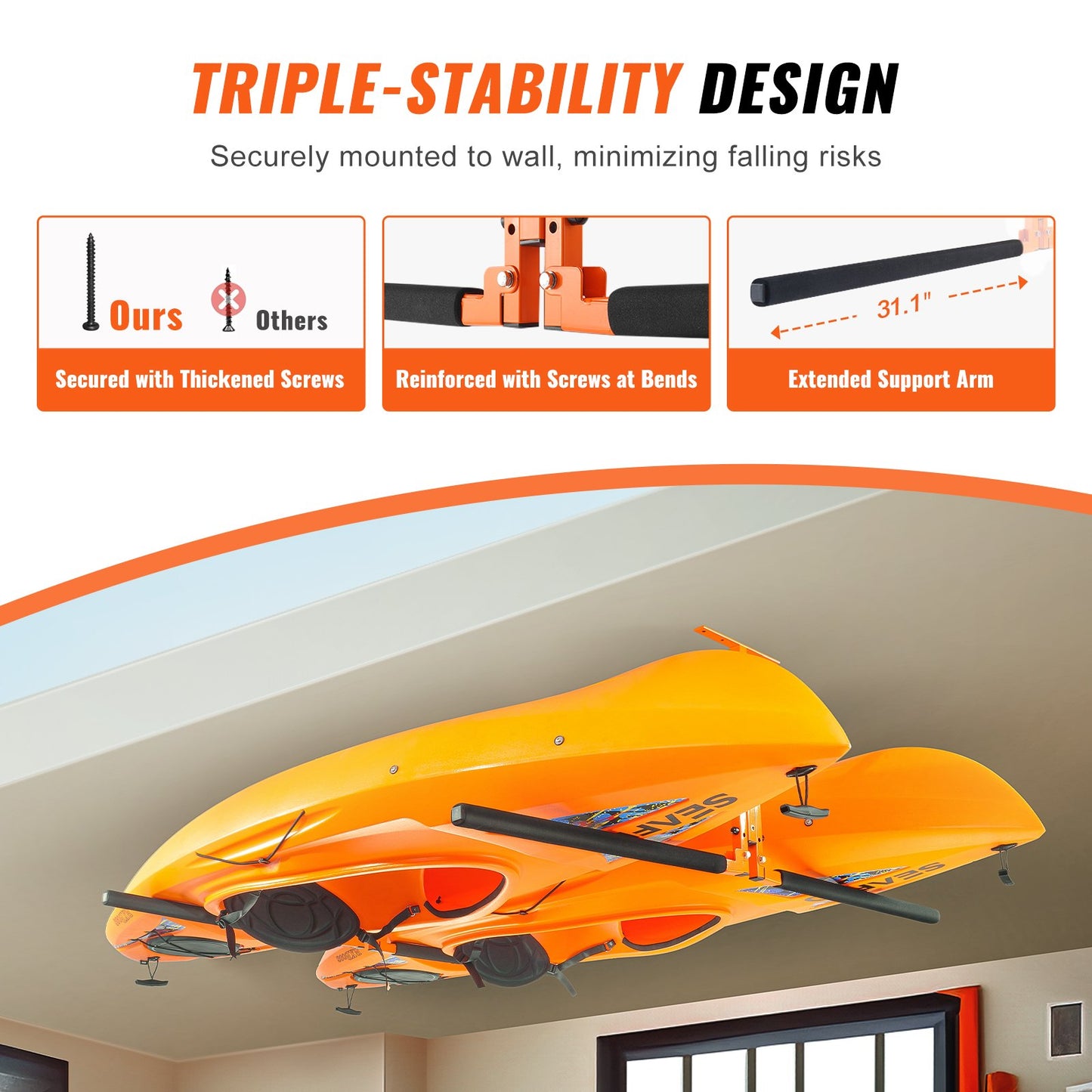 VEVOR Kayak Storage Rack Ceiling Mounted, Ceiling Storage Rack for 2 Kayak Canoe