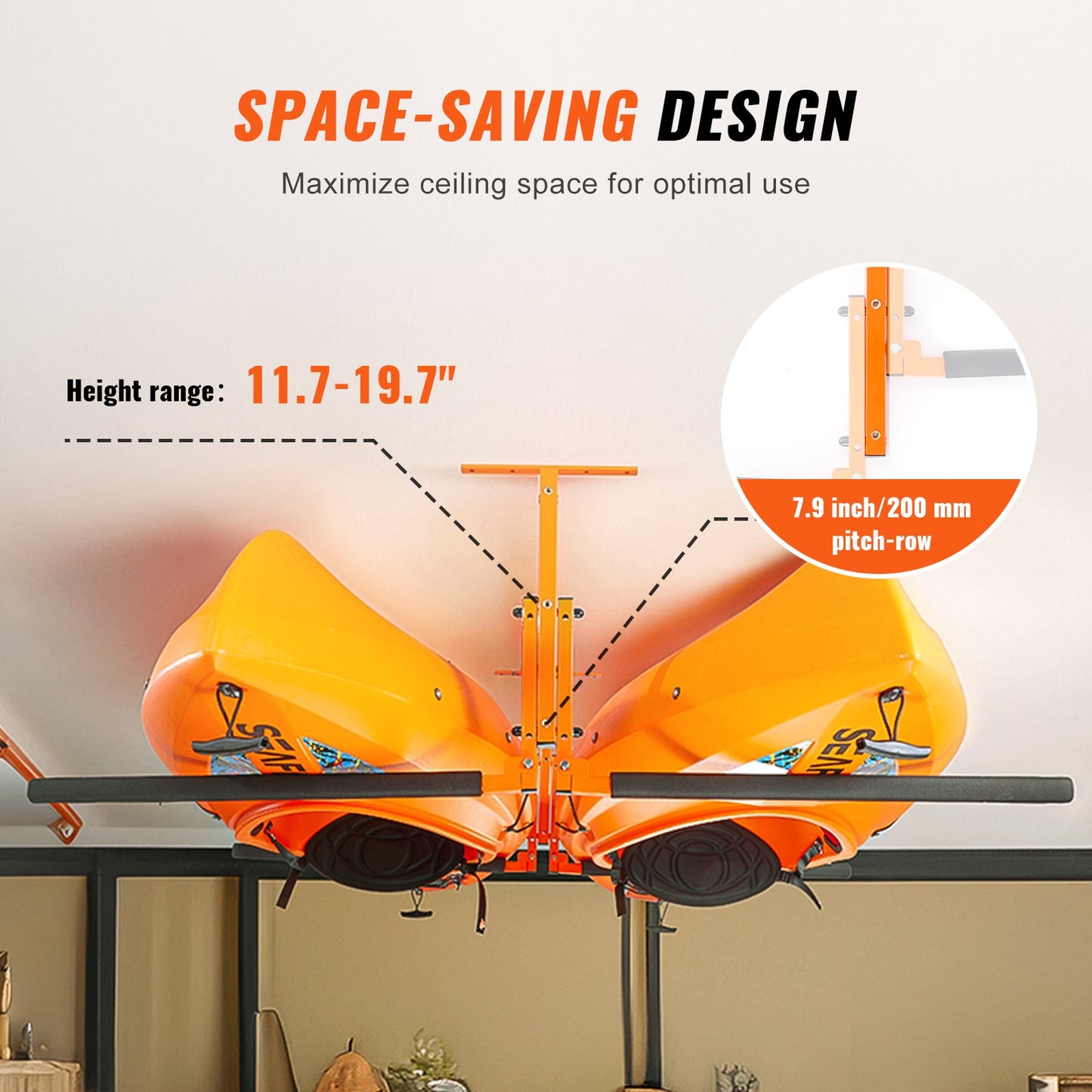 VEVOR Kayak Storage Rack Ceiling Mounted, Ceiling Storage Rack for 2 Kayak Canoe