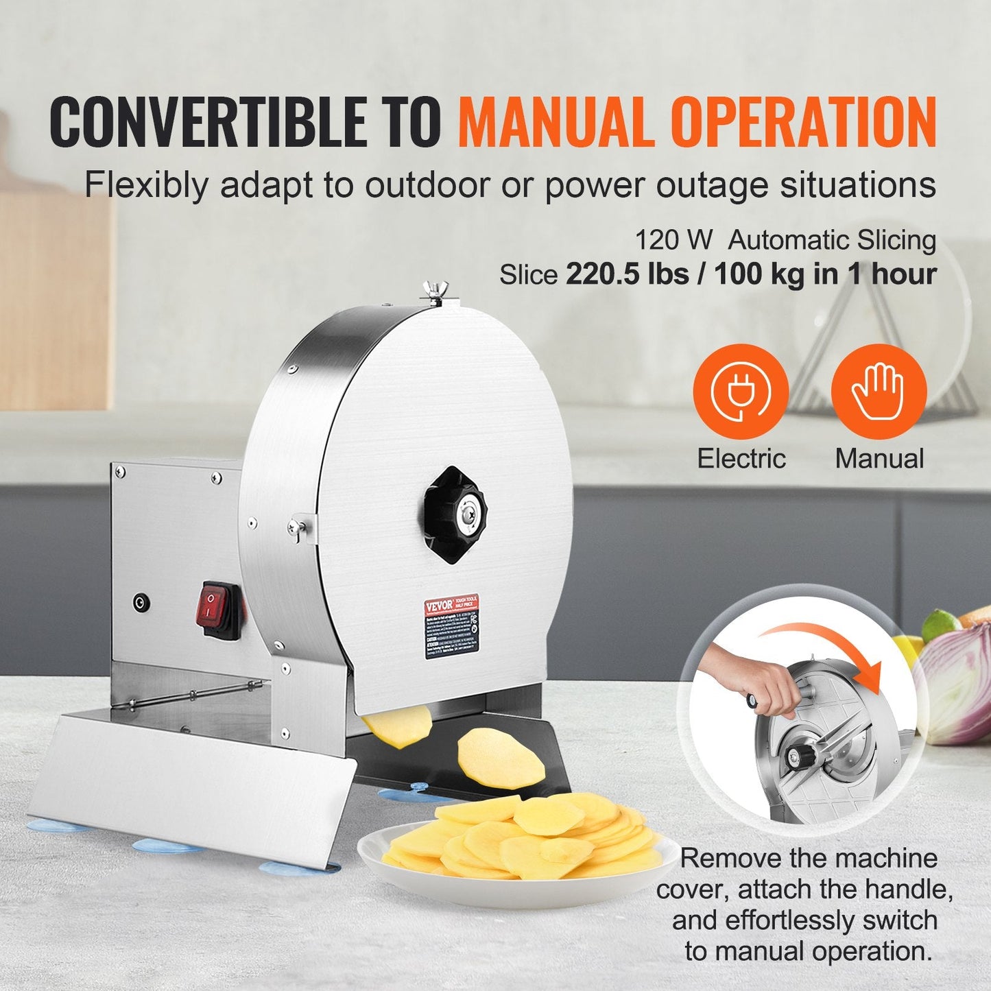 Electric Vegetable Slicer, Adjustable 0-12mm, Stainless Steel Food Cutter