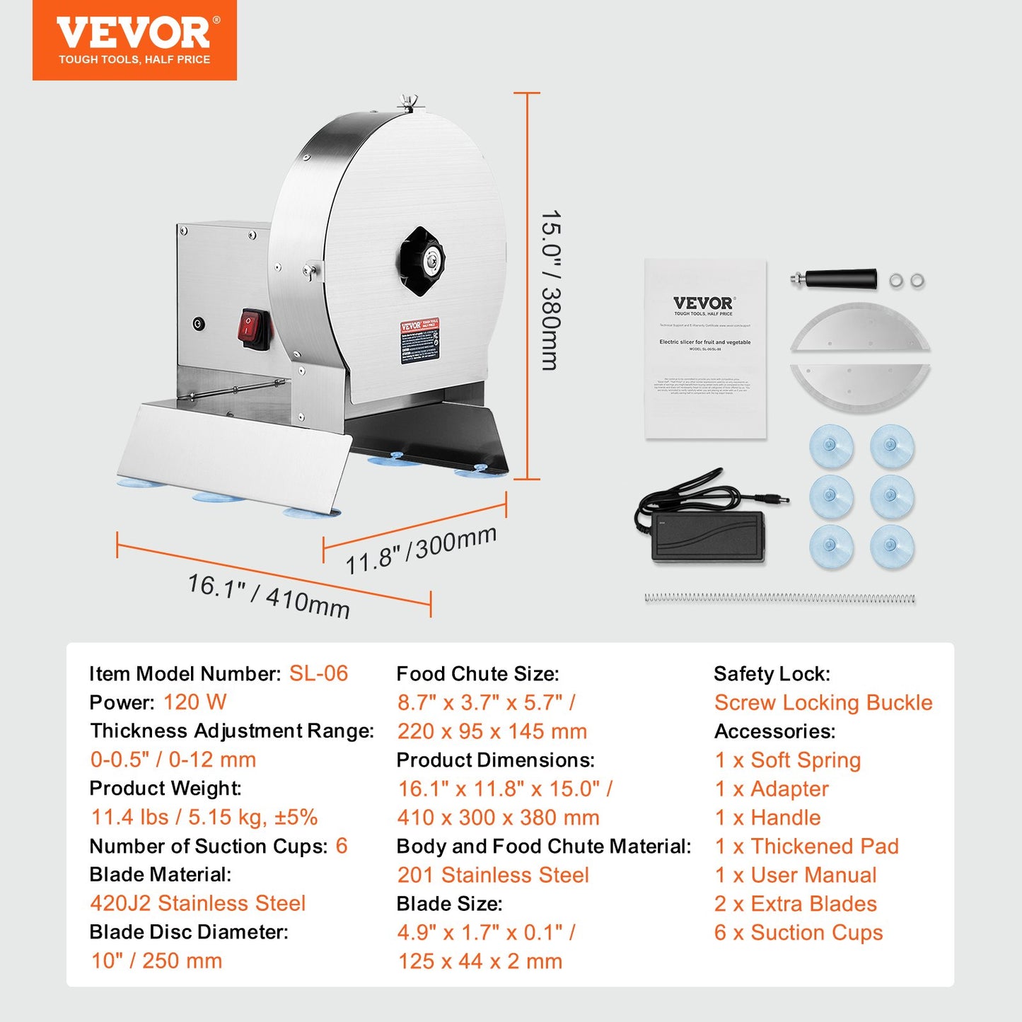 VEVOR Electric Vegetable Slicer, 0-0.5"/0-12mm Thickness Adjustable Commercial Slicer