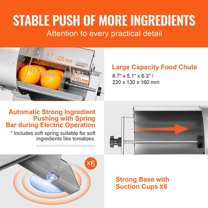 Electric Vegetable Slicer, Adjustable 0-12mm Thickness, Stainless Steel Cutter