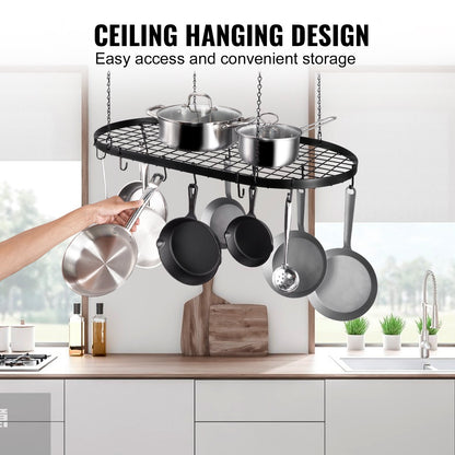 VEVOR Hanging Pot Rack Ceiling Mount 32 inch Ceiling Pot Rack with 12 S Hooks