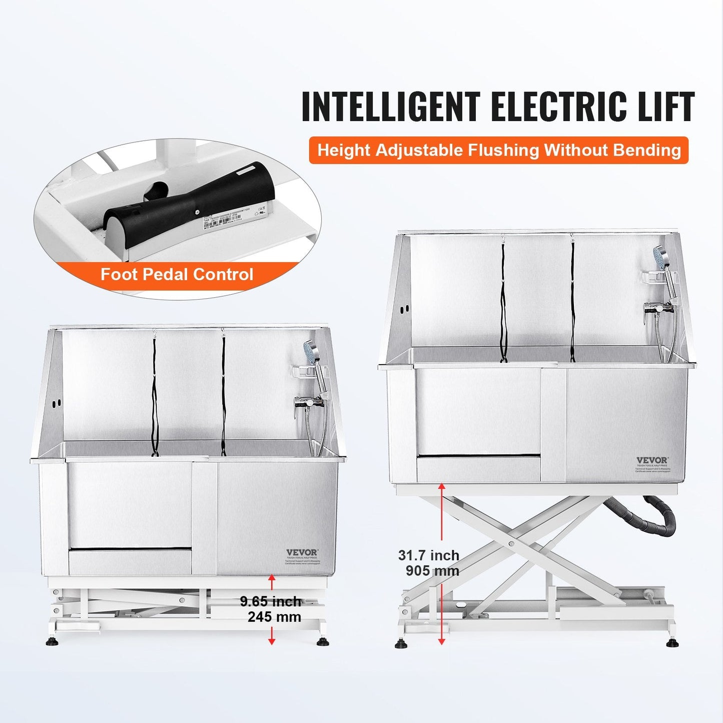 Professional 1.27m Stainless Steel Dog Grooming Tub with Electric Height Adjustment