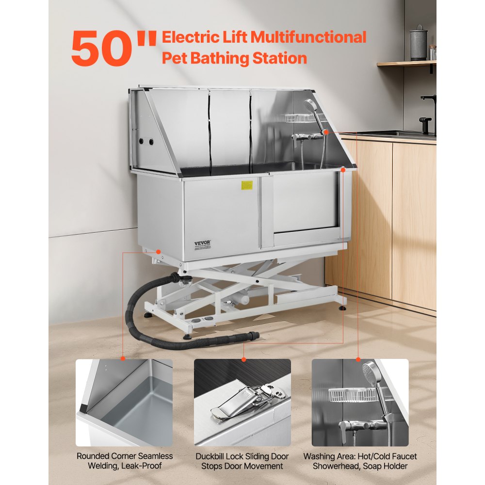 VEVOR 127 cm Electric Dog Grooming Bath Tub Stainless Steel w Water Filter