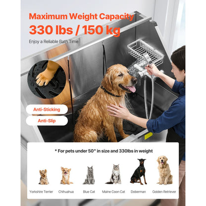 VEVOR 127 cm Electric Dog Grooming Bath Tub Stainless Steel w Water Filter