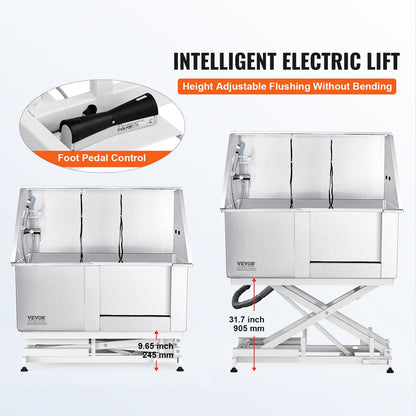 Professional 1.27M Dog Grooming Tub with Electric Height Adjustment, Stainless Steel