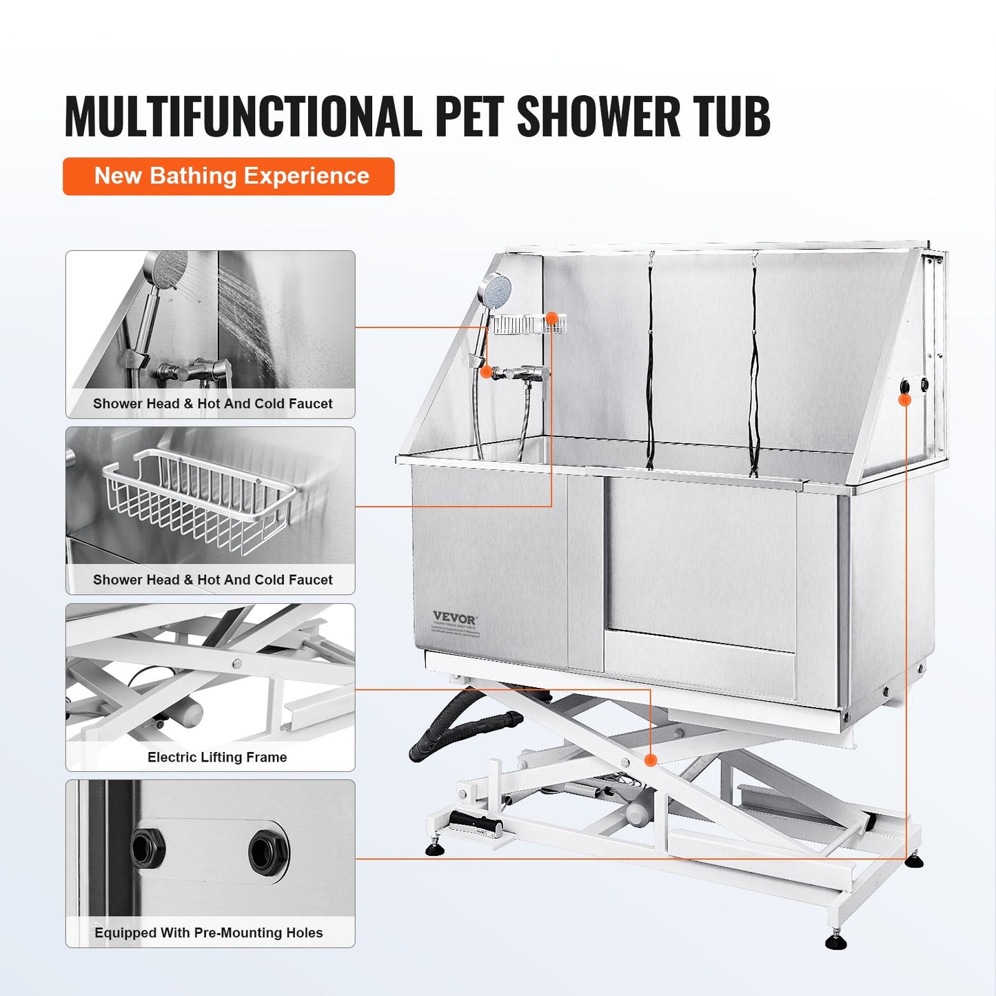 VEVOR 1.27M Pet Dog Bathing Station Electric Height Adjustment, Professional Stainless