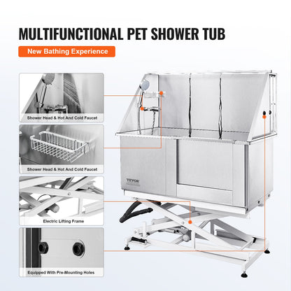 VEVOR 1.27M Pet Dog Bathing Station Electric Height Adjustment, Professional Stainless