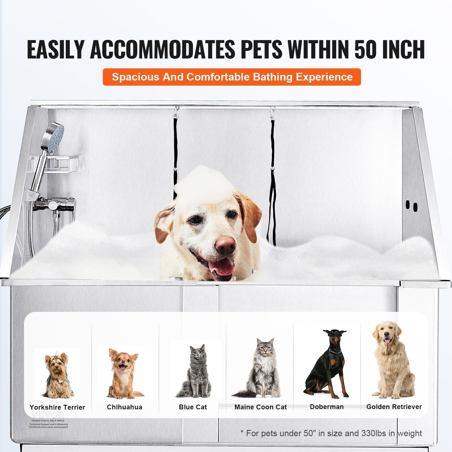 Professional 1.27M Dog Grooming Tub with Electric Height Adjustment, Stainless Steel