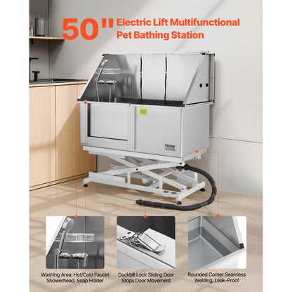 VEVOR 127 cm Electric Dog Grooming Bath Tub Stainless Steel w Water Filter Left