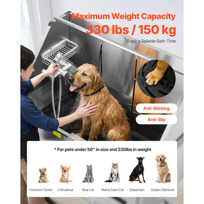 VEVOR 127 cm Electric Dog Grooming Bath Tub Stainless Steel w Water Filter Left