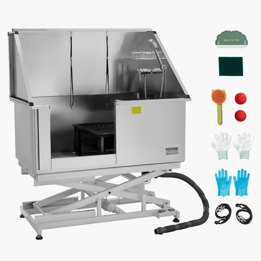 VEVOR 127 cm Electric Dog Grooming Bath Tub Stainless Steel w Water Filter Left
