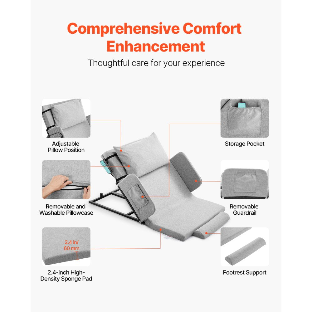 VEVOR Electric Lifting Backrest 136 kg 4-68° Adjustable with Guardrail & Pouch,1185 x 810 mm