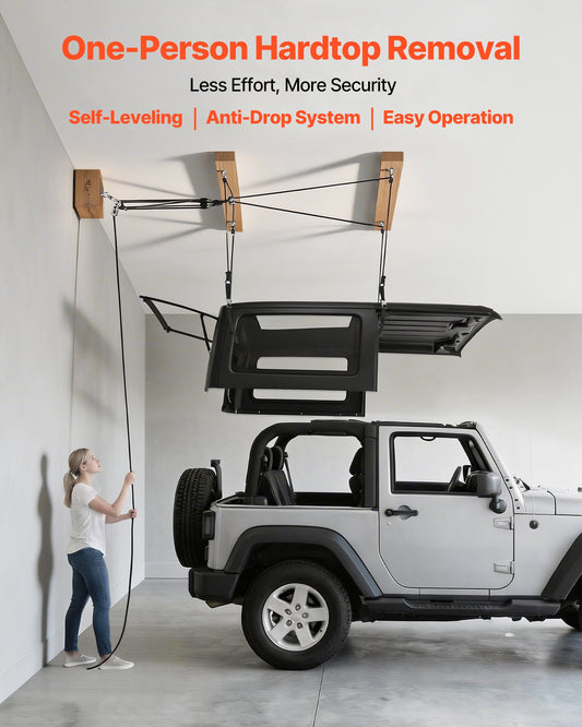 Hard Top Remover Lift, 99.79 kg, Jeep Hardtop Removal Storage Roof Hoist with Anti-Drop System, Easy One-Person Operation, Support 8-16 in Ceiling, for 2-Door & 4-Door Jeep Wrangler JK JL & Ford