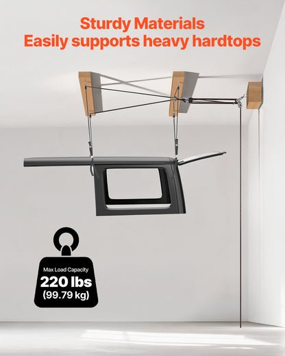 Hard Top Remover Lift, 99.79 kg, Jeep Hardtop Removal Storage Roof Hoist with Anti-Drop System, Easy One-Person Operation, Support 8-16 in Ceiling, for 2-Door & 4-Door Jeep Wrangler JK JL & Ford