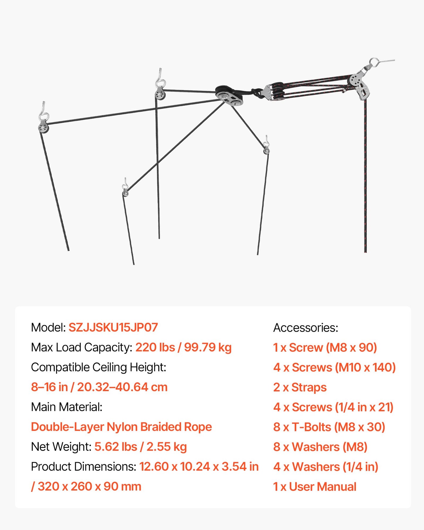 Hard Top Remover Lift, 99.79 kg, Jeep Hardtop Removal Storage Roof Hoist with Anti-Drop System, Easy One-Person Operation, Support 8-16 in Ceiling, for 2-Door & 4-Door Jeep Wrangler JK JL & Ford