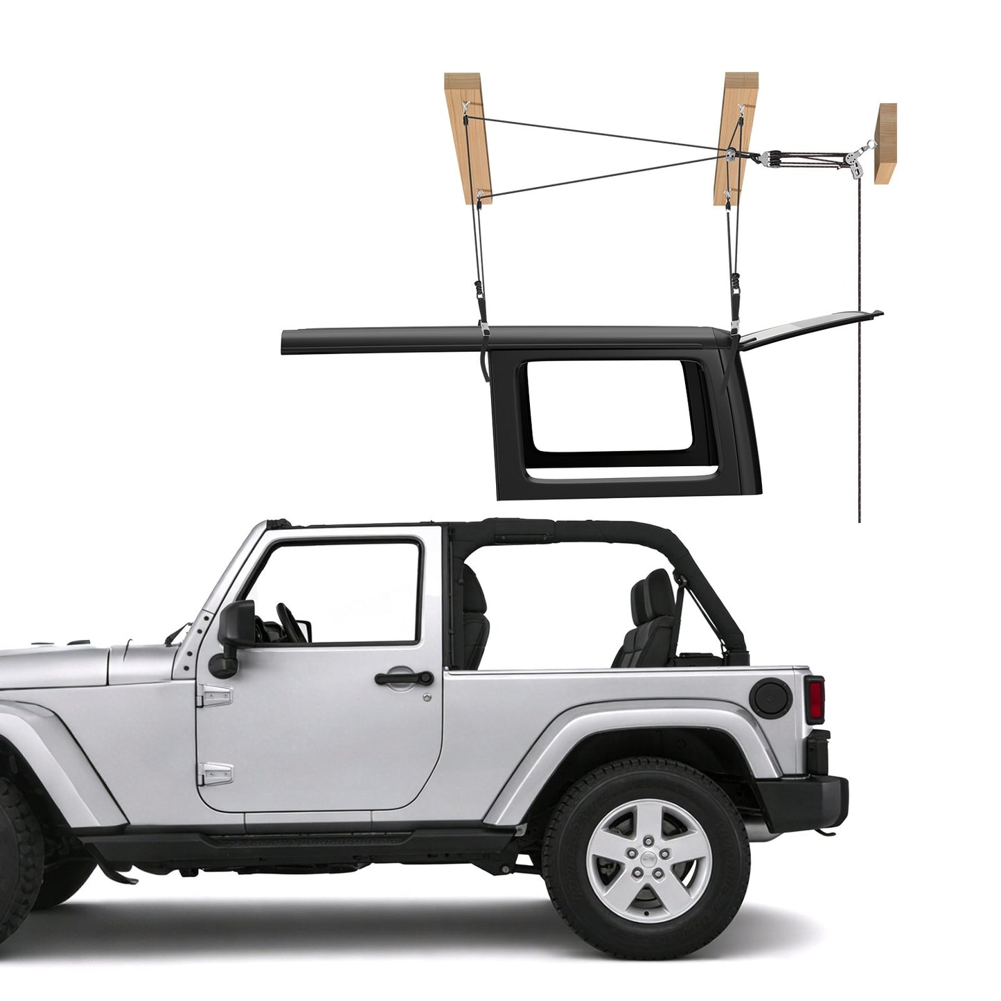 Hard Top Remover Lift, 99.79 kg, Jeep Hardtop Removal Storage Roof Hoist with Anti-Drop System, Easy One-Person Operation, Support 8-16 in Ceiling, for 2-Door & 4-Door Jeep Wrangler JK JL & Ford