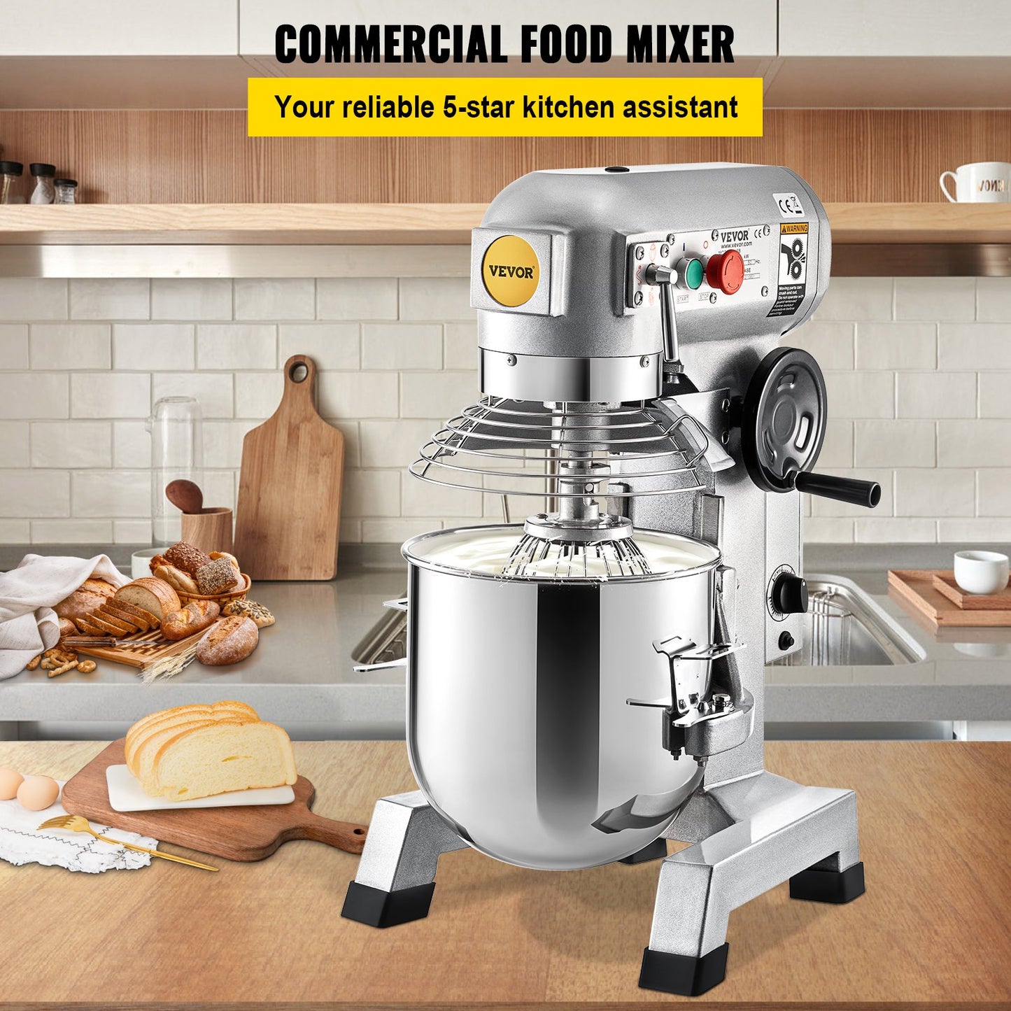 VEVOR Commercial Electric Food Mixer Stand Mixer 33L Dough Mixer 3 Speeds 1100W