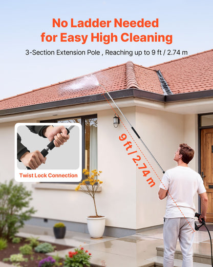 2.74 m Pressure Washer Telescoping Wand, 3-Section with Power Washer Extension Wands, 7 Nozzles, Hose Adapter, Support Belt, Storage Bag, 4000 PSI Telescopic Gutter Cleaner for High Cleaning