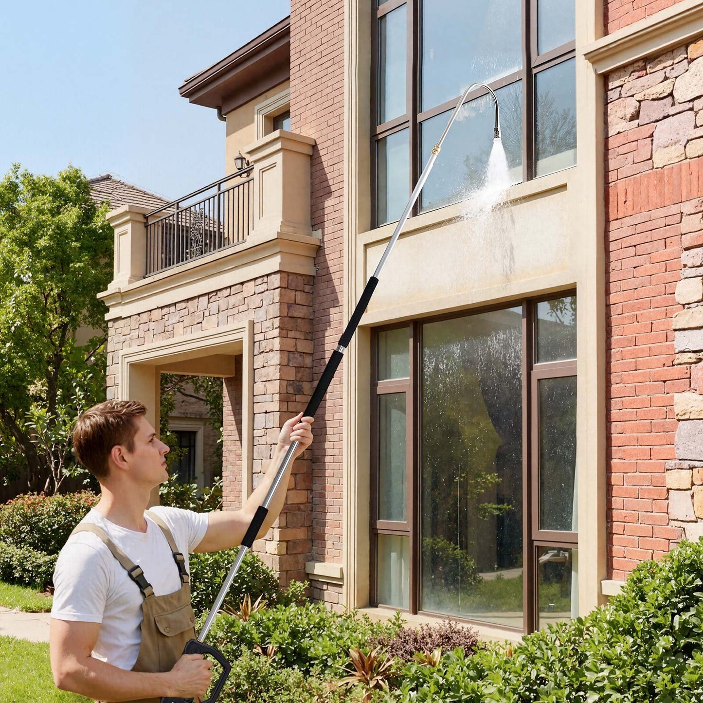 2.74 m Pressure Washer Telescoping Wand, 3-Section with Power Washer Extension Wands, 7 Nozzles, Hose Adapter, Support Belt, Storage Bag, 4000 PSI Telescopic Gutter Cleaner for High Cleaning