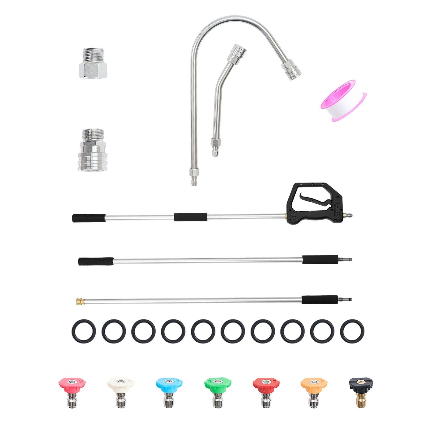 2.74 m Pressure Washer Telescoping Wand, 3-Section with Power Washer Extension Wands, 7 Nozzles, Hose Adapter, Support Belt, Storage Bag, 4000 PSI Telescopic Gutter Cleaner for High Cleaning