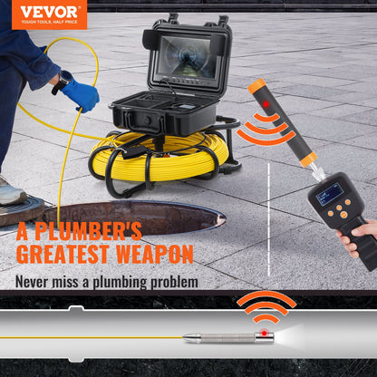 VEVOR Sewer Camera with 512Hz Locator,91.5 m, 9" Pipeline Inspection Camera with