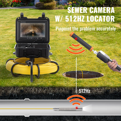 VEVOR Sewer Camera with 512Hz Locator,91.5 m, 9" Pipeline Inspection Camera with