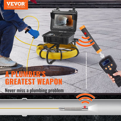 Sewer Inspection Camera with 512Hz Locator, 50m Cable, 9" Screen, IP68 Waterproof